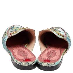 Pre Owned Gucci Blue/Grey GG Canvas Blooms Print Princetown Mules Size 38