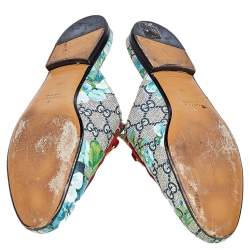 Pre Owned Gucci Blue/Grey GG Canvas Blooms Print Princetown Mules Size 38