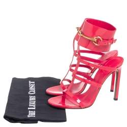 Pre Owned Gucci Pink Patent Leather Ursula Horsebit Ankle-Strap Sandals Size 37.5
