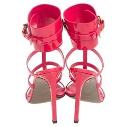 Pre Owned Gucci Pink Patent Leather Ursula Horsebit Ankle-Strap Sandals Size 37.5