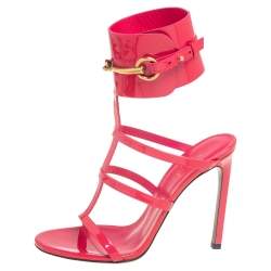 Pre Owned Gucci Pink Patent Leather Ursula Horsebit Ankle-Strap Sandals Size 37.5