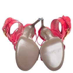 Pre Owned Gucci Pink Patent Leather Ursula Horsebit Ankle-Strap Sandals Size 37.5