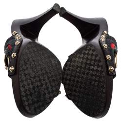 Pre Owned Gucci Black GG Canvas Icon Bit Web Clog Sandals Size 36