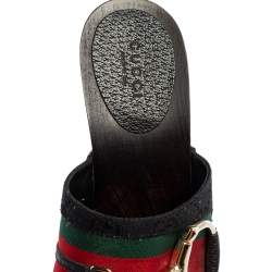 Pre Owned Gucci Black GG Canvas Icon Bit Web Clog Sandals Size 36