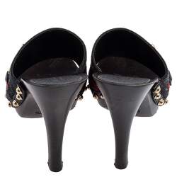 Pre Owned Gucci Black GG Canvas Icon Bit Web Clog Sandals Size 36