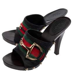 Pre Owned Gucci Black GG Canvas Icon Bit Web Clog Sandals Size 36