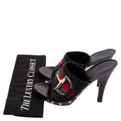 Pre Owned Gucci Black GG Canvas Icon Bit Web Clog Sandals Size 36