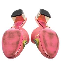 Gucci Pink Satin Dragon Embroidery Slide Sandals Size 38