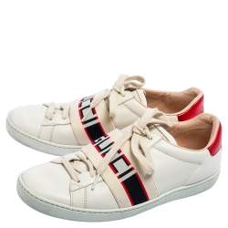 Gucci White/Red Leather Elastic Band Ace Low-Top Sneakers Size 37