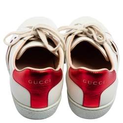 Gucci White/Red Leather Elastic Band Ace Low-Top Sneakers Size 37