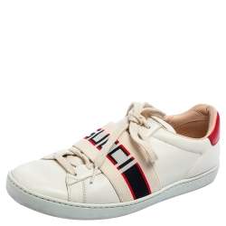 Gucci White/Red Leather Elastic Band Ace Low-Top Sneakers Size 37