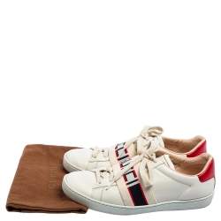 Gucci White/Red Leather Elastic Band Ace Low-Top Sneakers Size 37