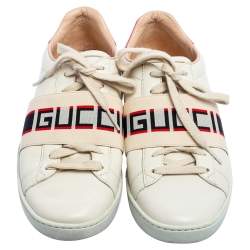 Gucci White/Red Leather Elastic Band Ace Low-Top Sneakers Size 37