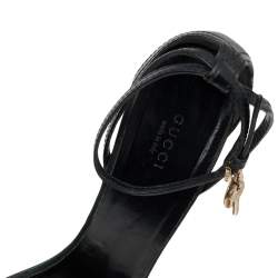 Pre Owned Gucci Black Leather And Web Ankle Strap Sandals Size 40.5