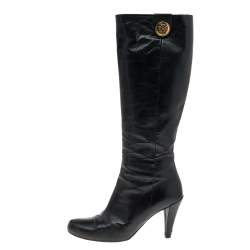 Pre Owned Gucci Black Leather Hysteria Knee Length Boots Size 40
