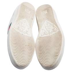 Pre Owned Gucci White Leather Bee Embroidered Ace Sneakers Size 42.5