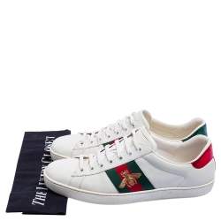 Pre Owned Gucci White Leather Bee Embroidered Ace Sneakers Size 42.5