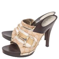 مملوكة مسبقًا صندل غوتشي أيقون بت كلوغ كانفاس جي جي بيج وبني مقاس 41