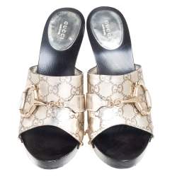 مملوكة مسبقًا Gucci Gold Guccissima Leather Icon Bit Clog Sandals Size 41