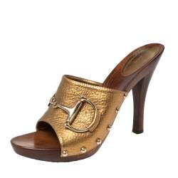 مملوكة مسبقًا صند ل سلايد غوتشي أيكون بيت جلد برونزي مقاس 41