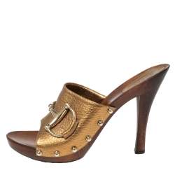 مملوكة مسبقًا صندل سلايد غوتشي أيكون بيت جلد برونزي مقاس 41