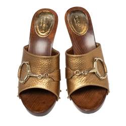 مملوكة مسبقًا صندل سلايد غوتشي أيكون بيت جلد برونزي مقاس 41