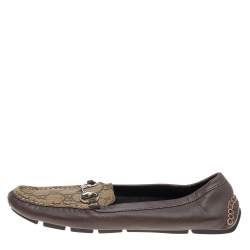 Gucci Beige/Brown GG Supreme Canvas And Leather Horsebit Slip On Loafers Size 39.5