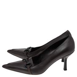 مملوكة مسبقًا Gucci Dark Brown Leather Horsebit Pointed Toe Pumps Size 40
