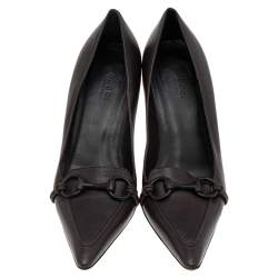 Gucci Dark Brown Leather Horsebit Pointed Toe Pumps Size 40