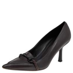 مملوكة مسبقًا Gucci Dark Brown Leather Horsebit Pointed Toe Pumps Size 40