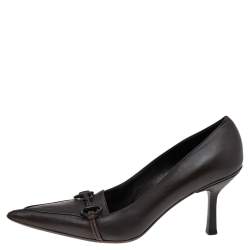 مملوكة مسبقًا Gucci Dark Brown Leather Horsebit Pointed Toe Pumps Size 40