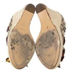 Pre Owned صندل غوتشي كعب روكي دورسيه مقدمة مفتوحة بامبو كانفاس جي جي بيج مقاس 37