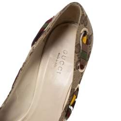 Pre Owned صندل غوتشي كعب روكي دورسيه مقدمة مفتوحة بامبو كانفاس جي جي بيج مقاس 37