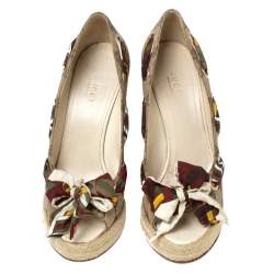 Pre Owned صندل غوتشي كعب روكي دورسيه مقدمة مفتوحة بامبو كانفاس جي جي بيج مقاس 37