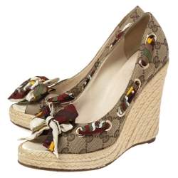 Pre Owned صندل غوتشي كعب روكي دورسيه مقدمة مفتوحة بامبو كانفاس جي جي بيج مقاس 37