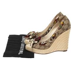 Pre Owned صندل غوتشي كعب روكي دورسيه مقدمة مفتوحة بامبو كانفاس جي جي بيج مقاس 37