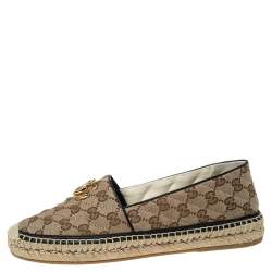 مملوكة مسبقًا Gucci Beige/Brown GG Canvas Matelassé Espadrille Flats Size 41