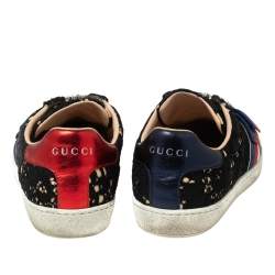 مملوكة مسبقًا Gucci Black Lace Ace Web Crystal Embellished Sneakers Size 37