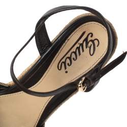 Pre Owned صندل كعب روكي غوتشي كعب روكي إسبادريل بنلوب جلد وكانفاس جي جي بيج مقاس 37.5