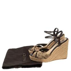 Pre Owned صندل كعب روكي غوتشي كعب روكي إسبادريل بنلوب جلد وكانفاس جي جي بيج مقاس 37.5