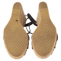 Pre Owned صندل كعب روكي غوتشي كعب روكي إسبادريل بنلوب جلد وكانفاس جي جي بيج مقاس 37.5