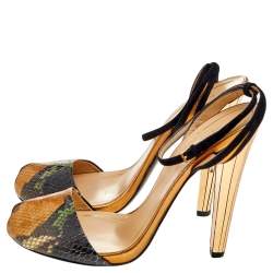 Gucci Multicolor Python Leather And Suede Ankle Strap Sandals Size 39