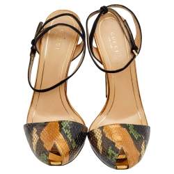 Gucci Multicolor Python Leather And Suede Ankle Strap Sandals Size 39