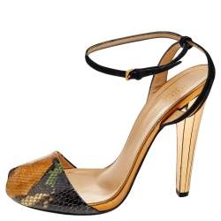 Gucci Multicolor Python Leather And Suede Ankle Strap Sandals Size 39
