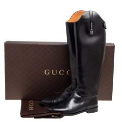 Pre Owned Gucci Black Leather Knee High Boots Size 40