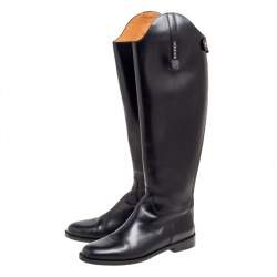 Pre Owned Gucci Black Leather Knee High Boots Size 40