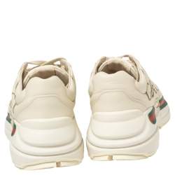Pre Owned Gucci Beige Leather Rhyton Gucci Logo Low Top Sneakers Size 37