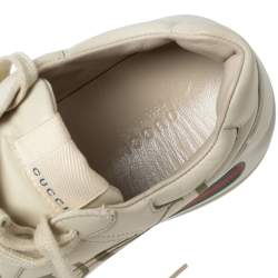 Pre Owned Gucci Beige Leather Rhyton Gucci Logo Low Top Sneakers Size 37