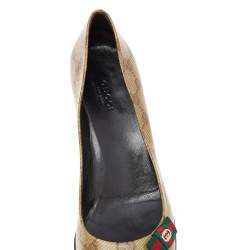 Pre Owned Gucci Beige/Brown GG Crystal Canvas Web Bow Pumps Size 39