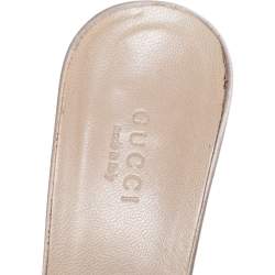 Pre Owned Gucci Grey  GG Interlocking Satin Strappy Slide Sandals Size 37.5